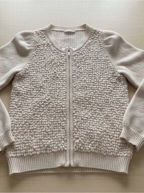 CC Collect Ivory Popcorn Knit Wool Blend Zip-Up Cardigan Jacket - Size Free (90)